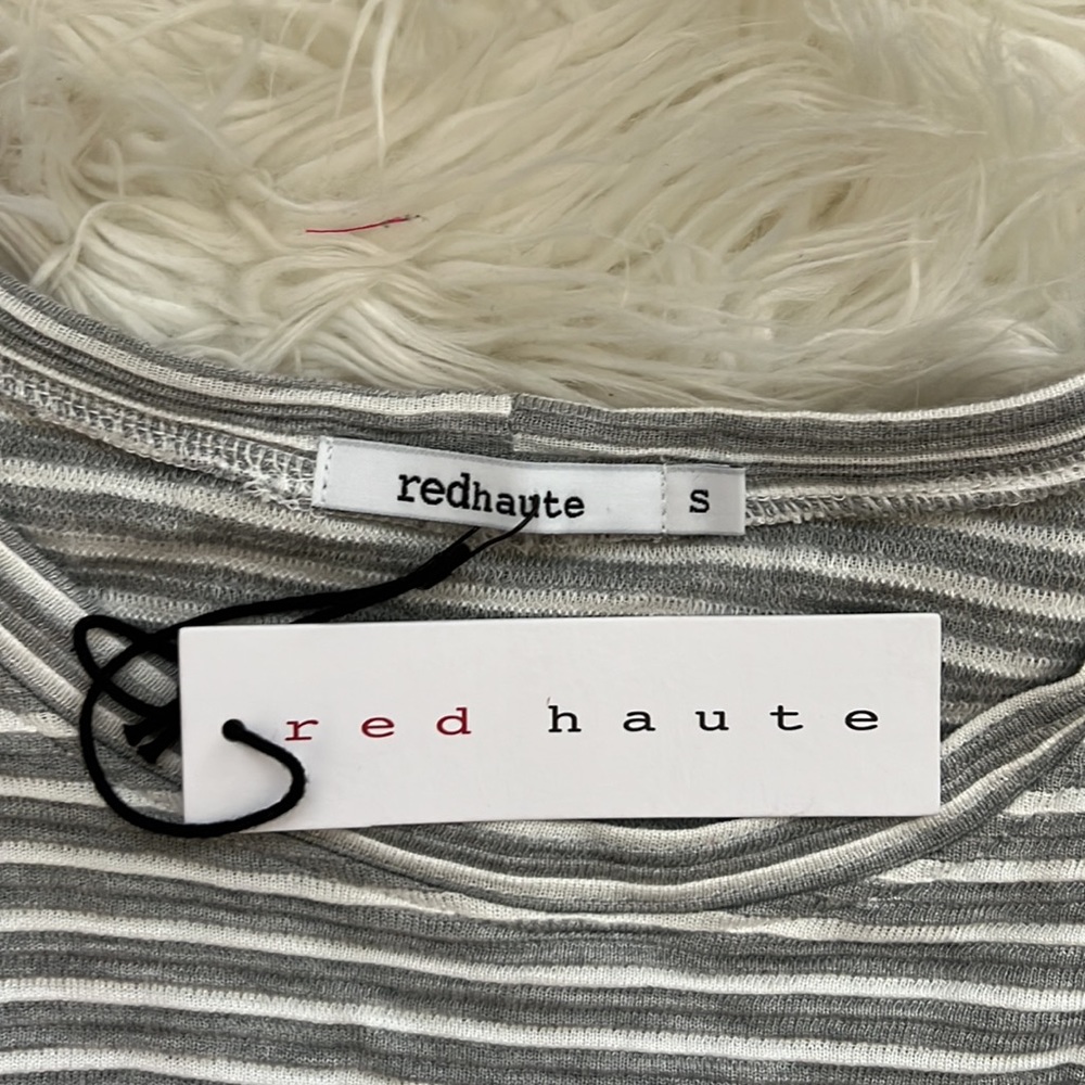 RED HOUTE Striped Asymmetric Zip Detail Sweater Crop Top S - Picture 5 of 6